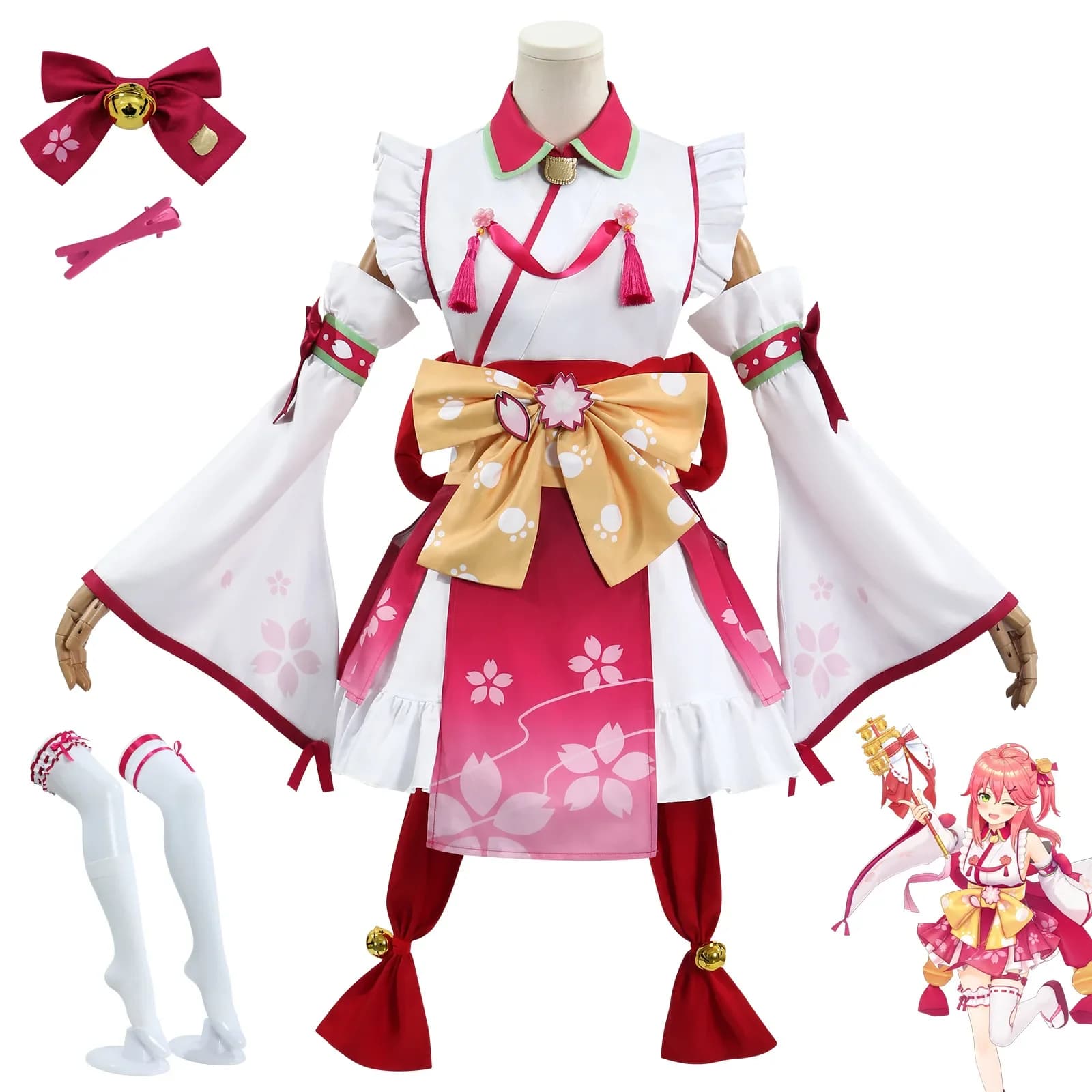 Available Costume Cosplay Sakura Miko, Dress Cameriera, Kimono Haori Yukata, Hololive Holo Vtuber Set for Halloween and Christmas