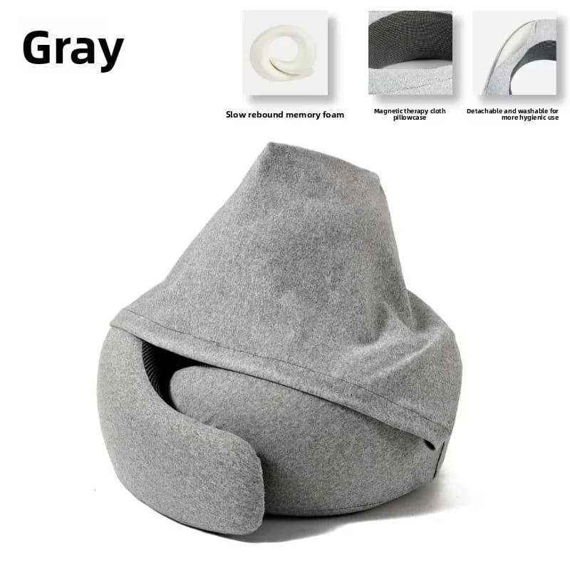 New Hooded Light-Blocking U-Shaped Pillow – Travel-Friendly, Portable Airplane Neck Support Memory Foam Pillow for Napping