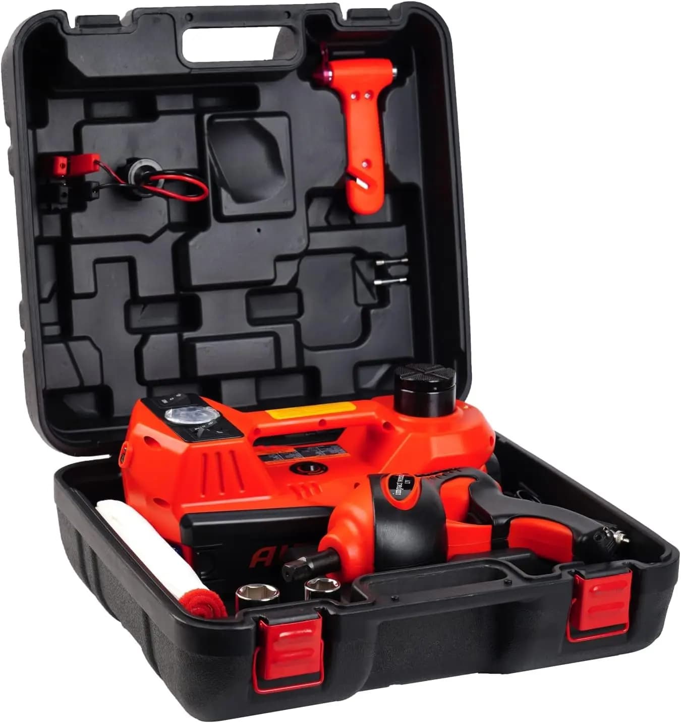 Kit Martinetto Elettrico da 5 Tonnellate 12V con Avvitatore a Impulsi e Pompa Gonfiagomme per Riparazioni in Garage di SUV, Berlina e Camion