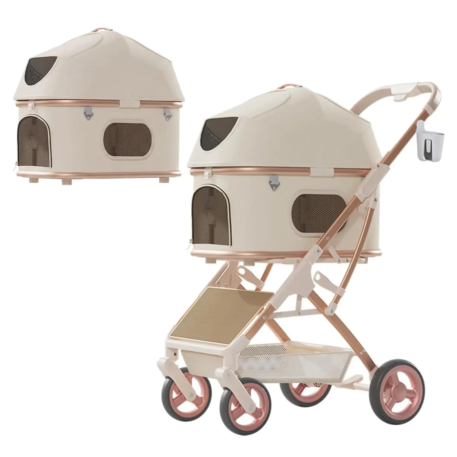 Pet Stroller for Small Medium Dogs Cats up to 44lbs,One-Click Foldable 3 in 1 Dog Stroller with Detachable Carrier,Waterproof, A