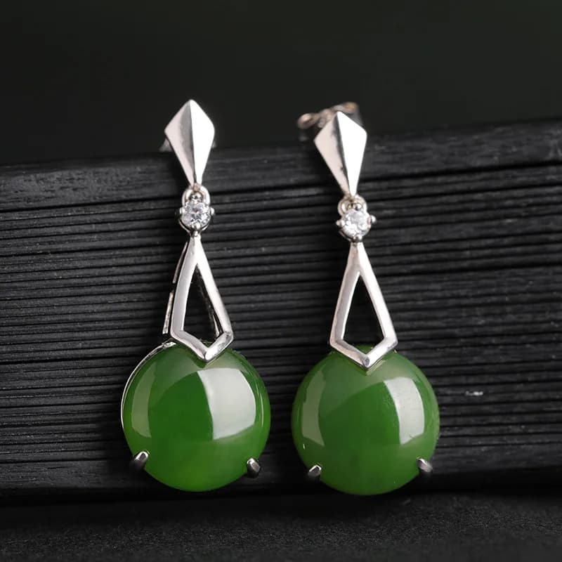 Orecchini in Argento Sterling 925 con Giada Naturale di Hetian per Donne, con Certificato, Design Traforato alla Moda
