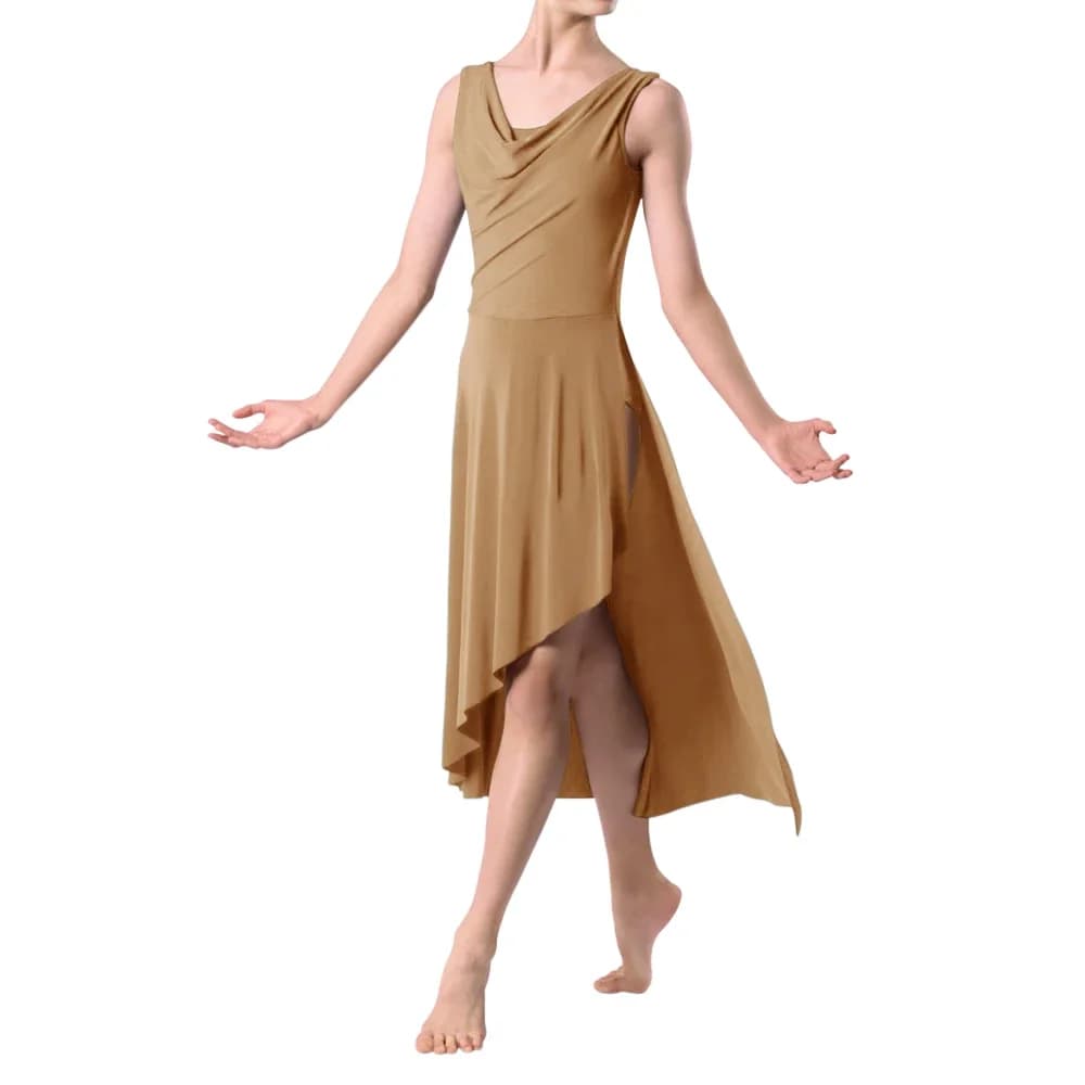 Abito lungo da danza lirica moderna, collo ad anello, senza maniche, gonna asimmetrica, orlo, abito da competizione per ballo da sala per donna