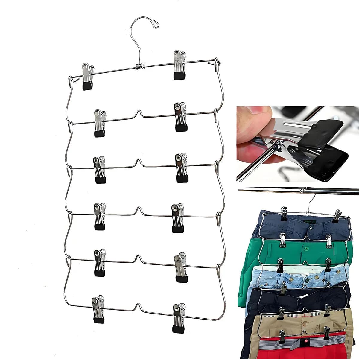 Appendiabiti a 6 strati, appendiabiti multistrato per gonne e pantaloni, clip in metallo antiscivolo, porta abiti per l'organizzazione dei vestiti