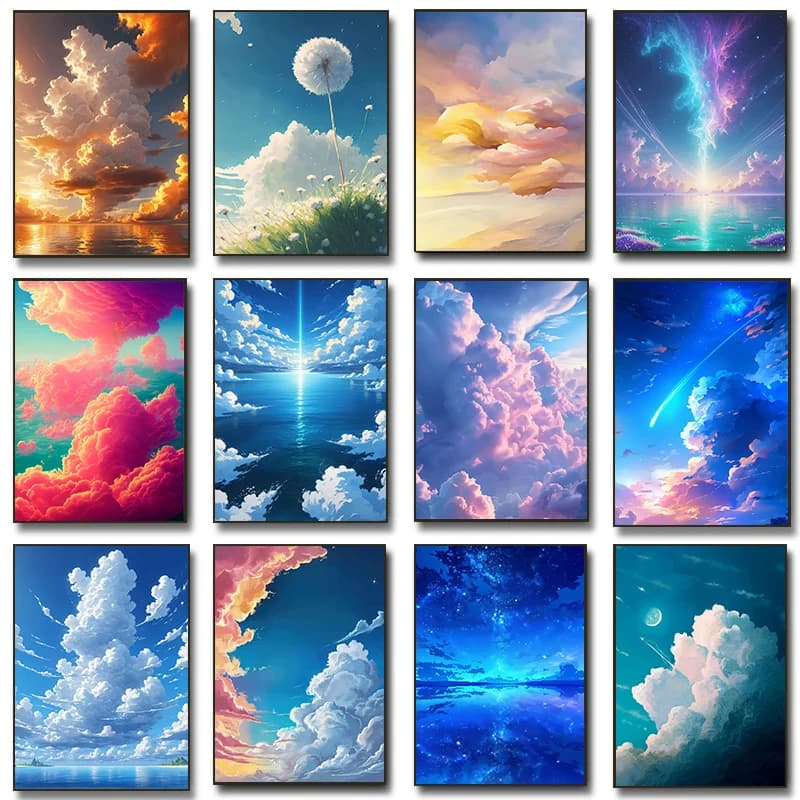 Romantic Fluffy Clouds Sky Posters Minimalist Fantasy Peaceful Sunny Prints Canvas Painting Wall Art Pictures Home Bedroom Decor