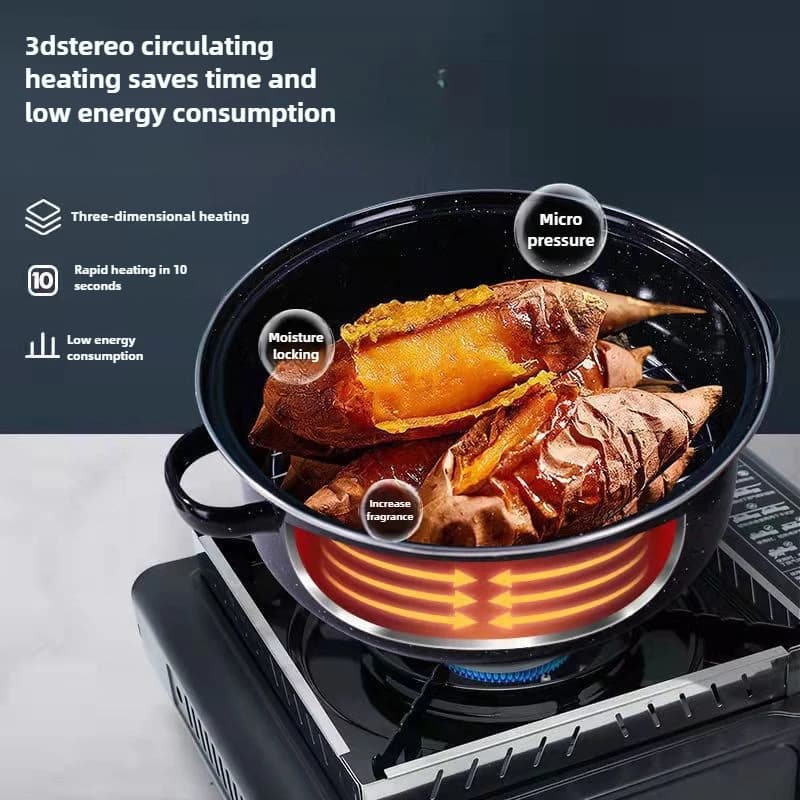 24 cm enamelled barbecue pots, roasted sweet potatoes, chicken legs, grilled meat, grilled fish pot, cooking stove