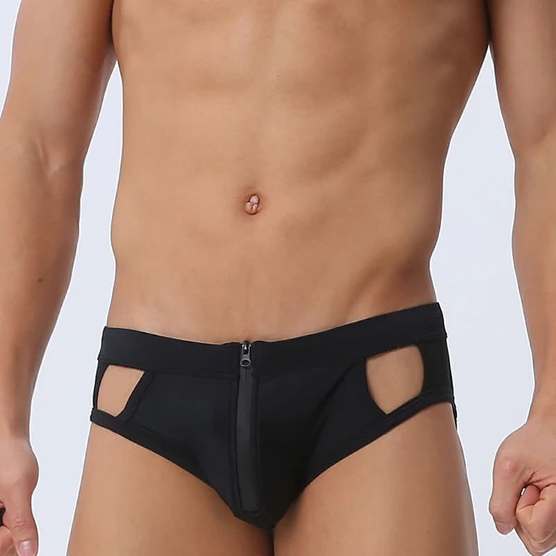 Slip da bagno con cerniera da uomo Triangolo da nuoto sexy Pantaloni corti da spiaggia estivi Costume da bagno Costumi da bagno Costume da bagno maschile sexy Costume da surf aperto