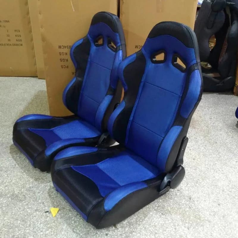 Sedia da gioco per auto modificata, doppio binario scorrevole, tessuto in pelle, blu, nero, struttura in carbonio, sedile da corsa universale