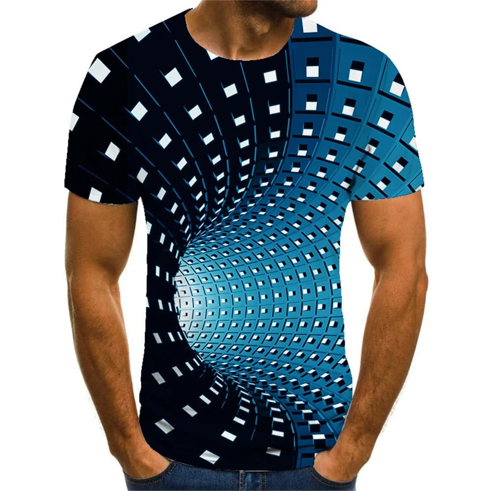 Maglietta da uomo illusione ottica girocollo girocollo stampa 3D Plus Size abbigliamento Casual manica corta abbigliamento Vintage Streetwear