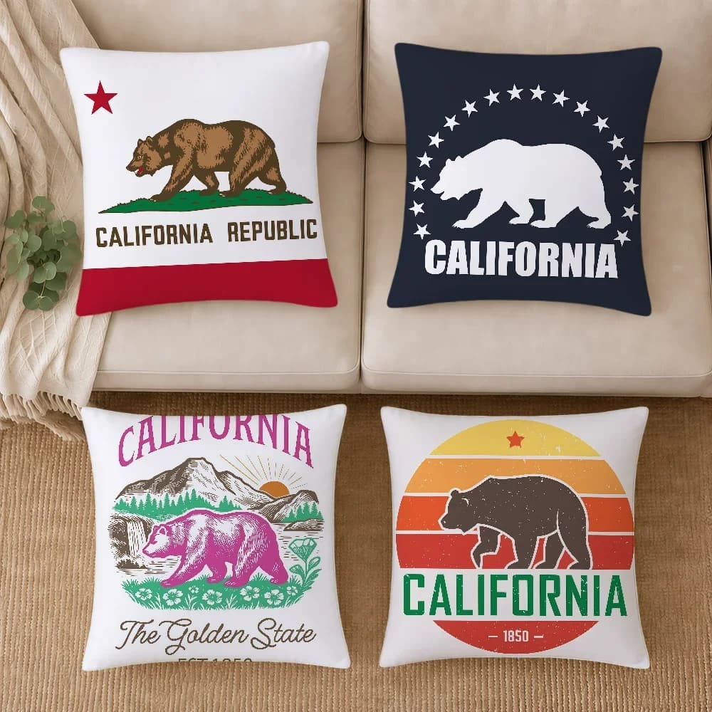 Us Usa State Bear California cushion cover Double Sided soft Pillowcase hogar Sofa Living Room Home bed Decor pillowcovers Gift