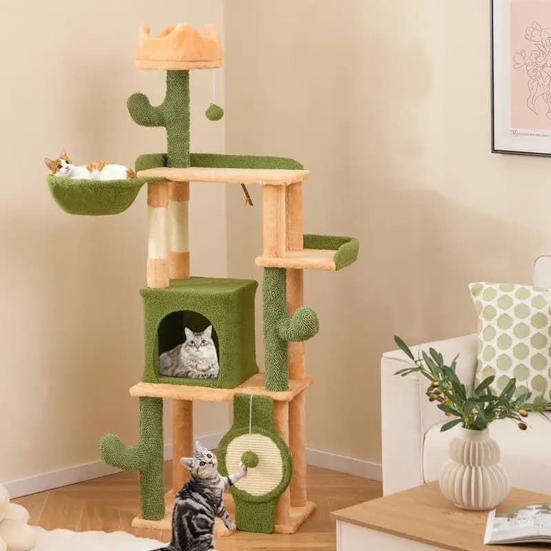 63 Inch Cactus Cat Tree With Sisal Scratching Posts And Perch, Multi-Level Activity Furniture For Indoor Cats