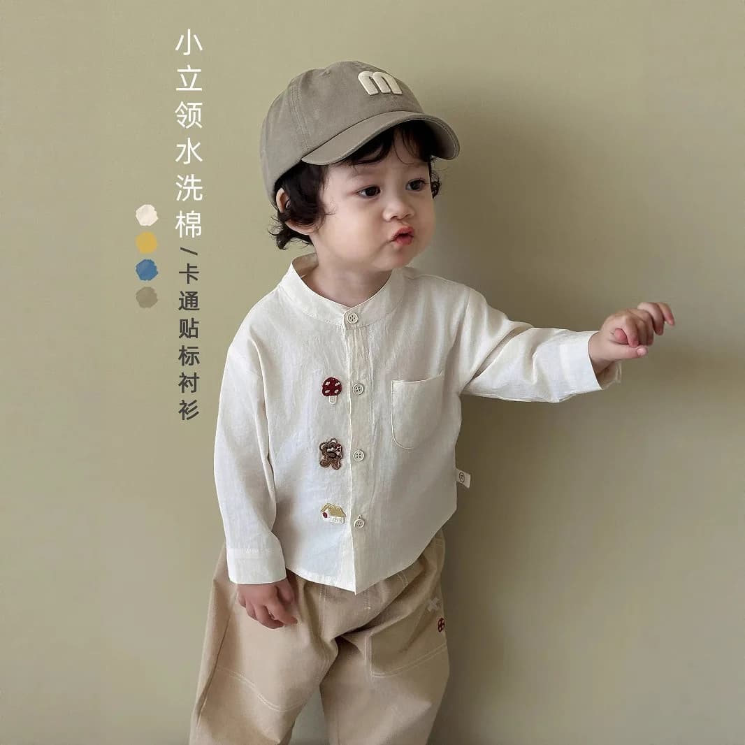 Children's Fashion Labeling Shirt 2025 New Autumn Boys' Western Style Korean Edition Solid Color Shirt Baby Autumn Dress