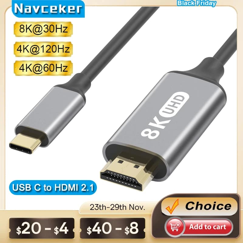 Cavo Adattatore USB-C 3.1 a HDMI 4K 8K 2026, Cavo Type-C a HDMI per MacBook Samsung Galaxy S9/S8/Note 9 Huawei USB-C HDMI