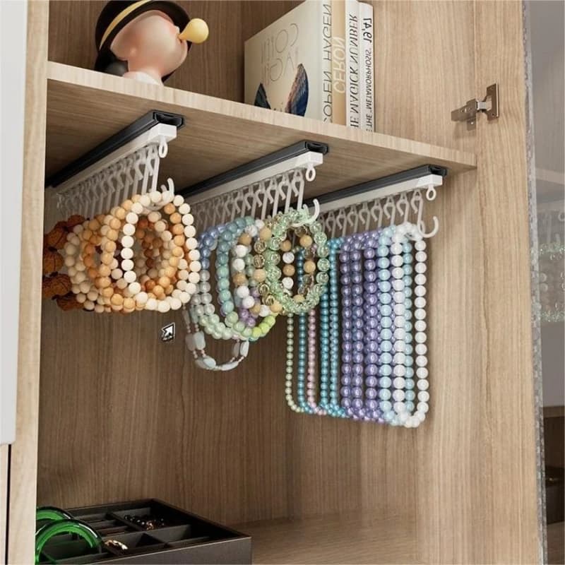 Espositore per Gioielli Senza Foratura, Appendiabiti per Bracciali e Collane con Ganci a S per Armadio e Organizzazione, Scatola Portaoggetti a Filo