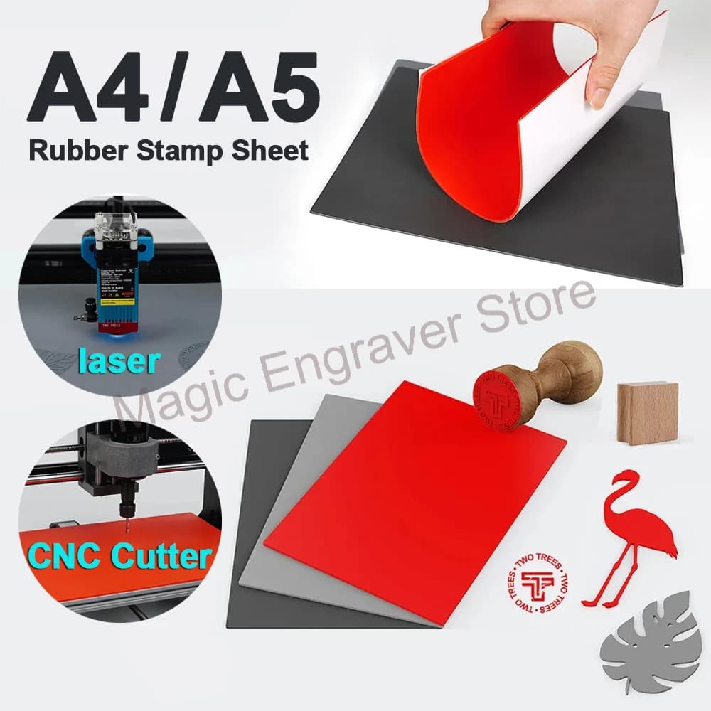 A4 A5 Rubber Stamping Sheet for Laser Engraving Machine CNC Machined Rubber Sheet Orange Grey Laser Engraving Material DIY Rubber Mat