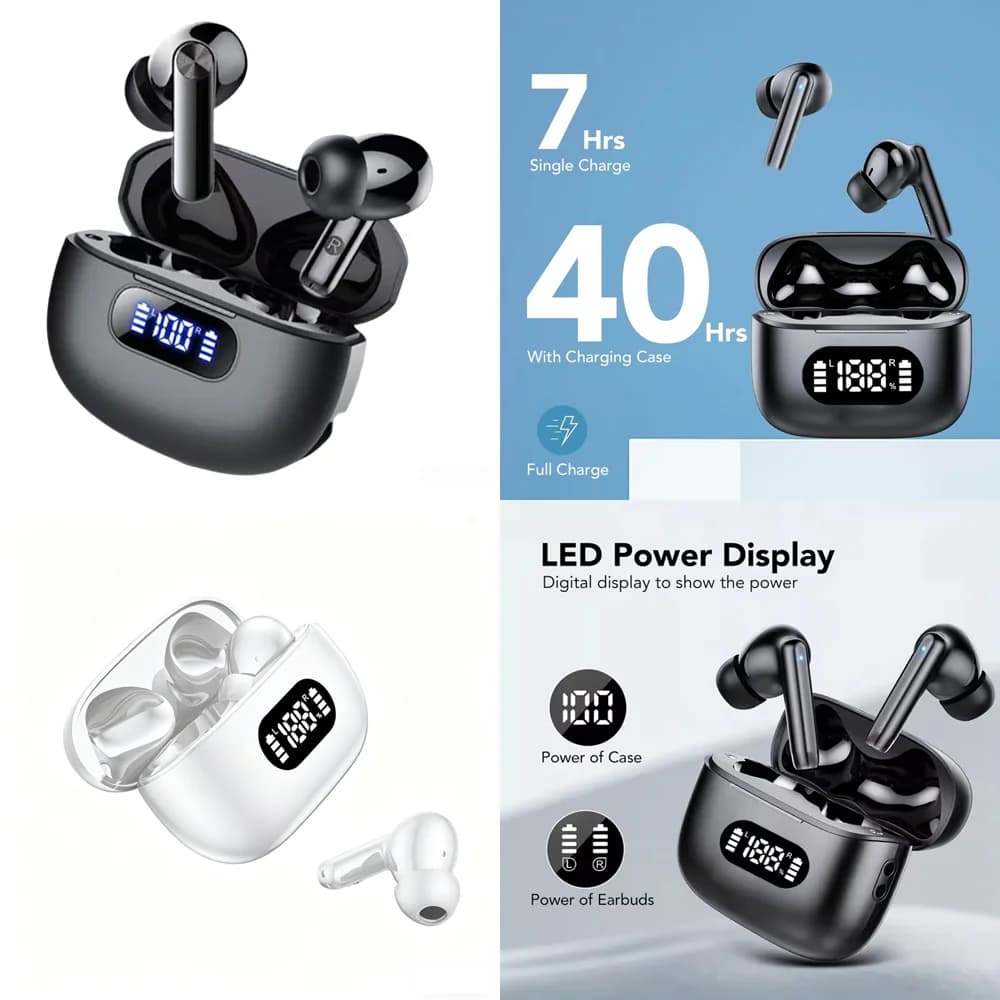 New Stereo Headphones Clear Calls Comfort Fit Wireless Earphone with LED Display for iPhone Android IP7 Earbuds Electronics