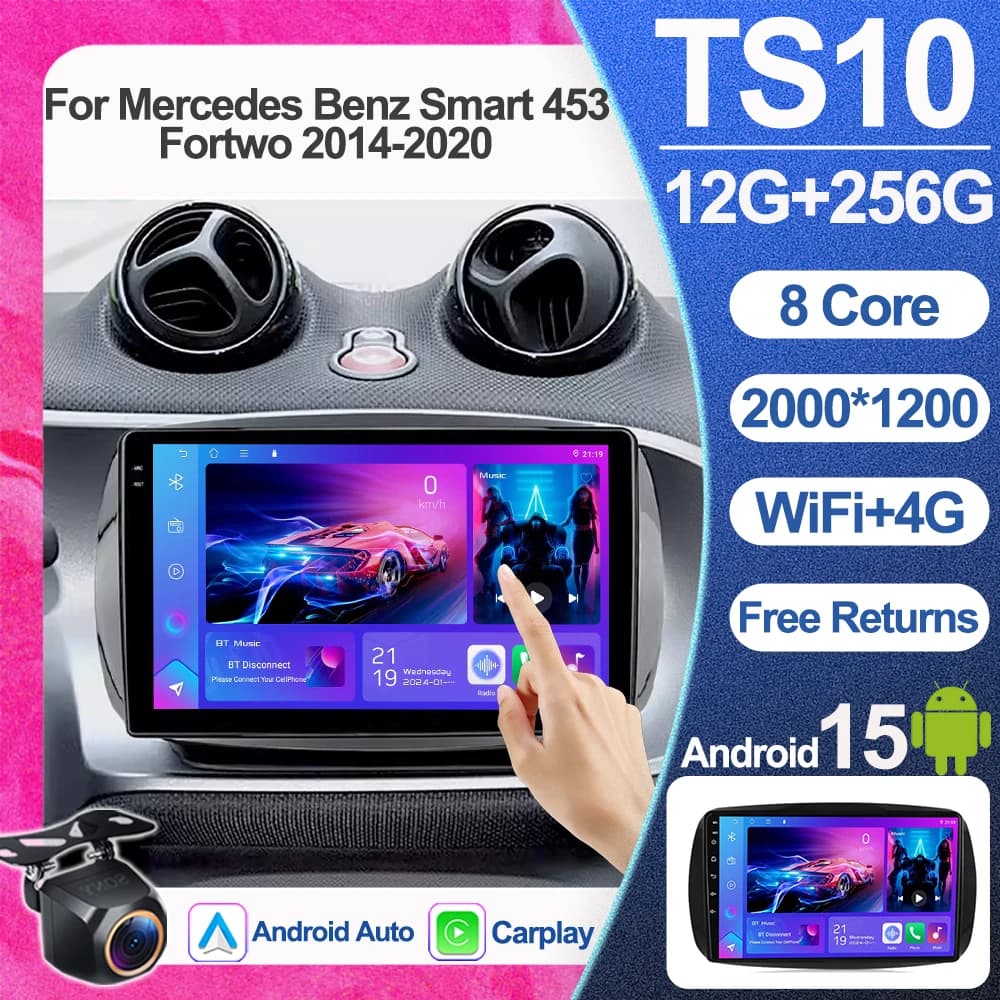 Android Per Mercedes Benz Smart 453 Fortwo 2014-2020 Autoradio Lettore Multimediale di Navigazione GPS RDS Stereo Carplay WiFi 8 Core