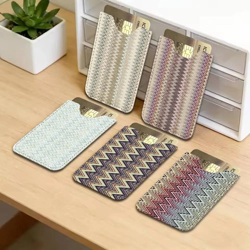 Geometric Zig Zag Wave Leather Card Wallet Soft Lightweight Portable Credit ID Card Holder Daily Commute Card Case