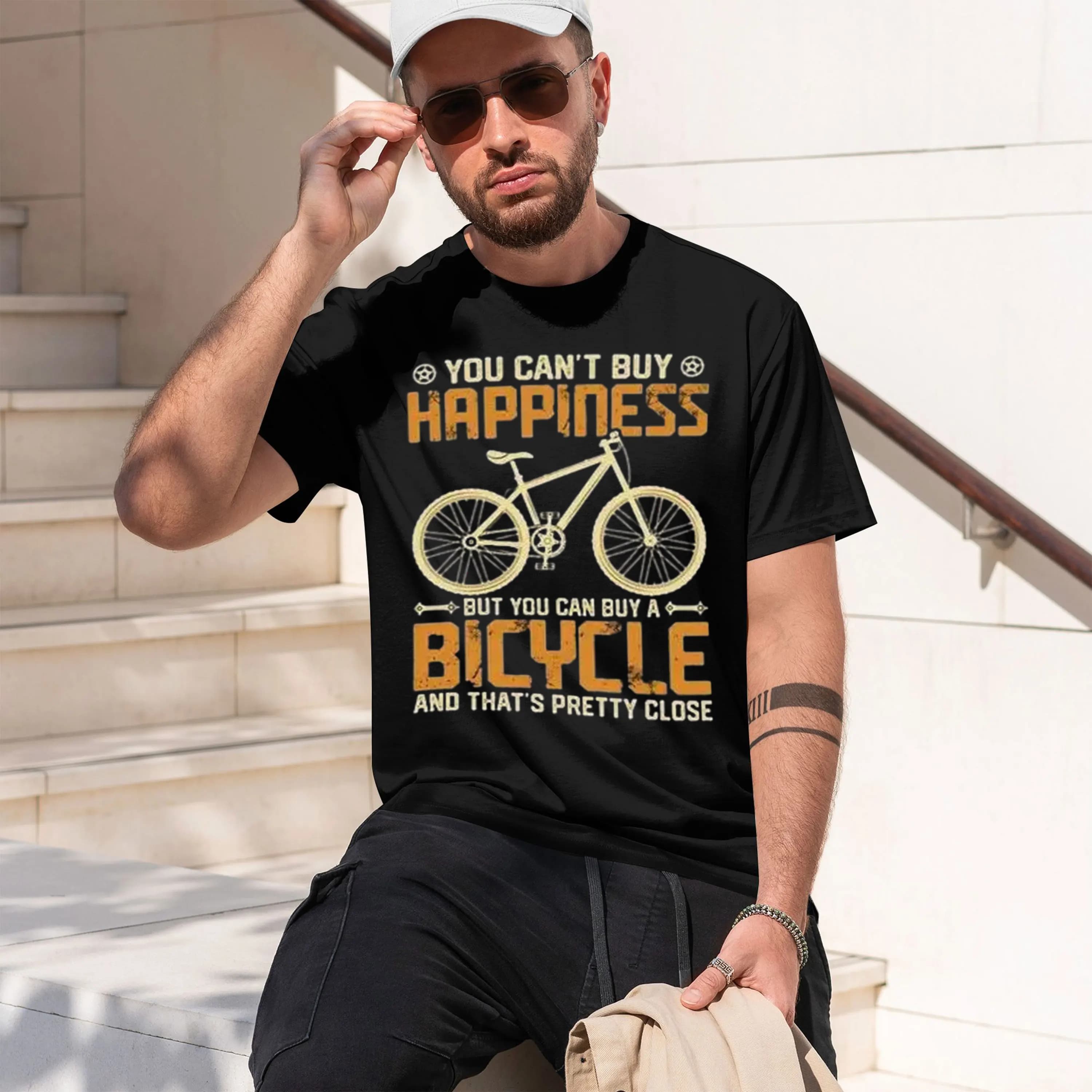 Funny Cycling Can't But Hpiness But Can But A Tshirt Gift for Cyclist Lover Woman Man Tops 2026 New Model Men’s Short-sleeve cre