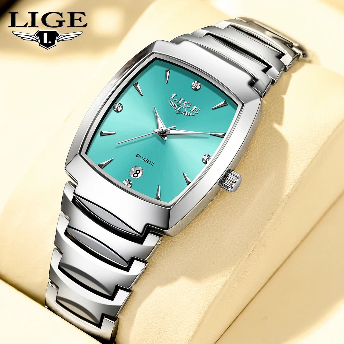 LIGE Orologio da donna d'affari di lusso per uomo Orologio da polso al quarzo quadrato alla moda Orologio da polso impermeabile in acciaio inossidabile con data Regalo da donna maschile