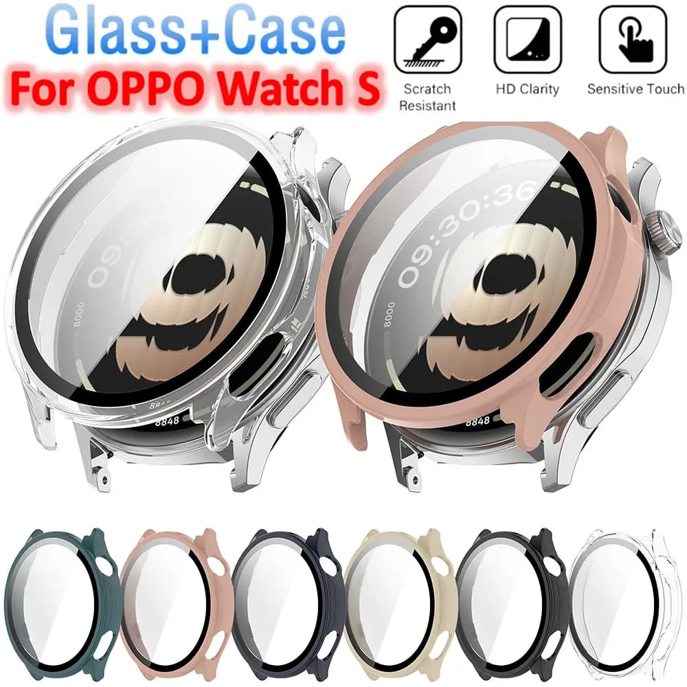 Custodia per PC + pellicola in vetro per OPPO Watch S Smart Watch Custodia protettiva per paraurti completa in vetro temperato per accessori OPPO Watch S
