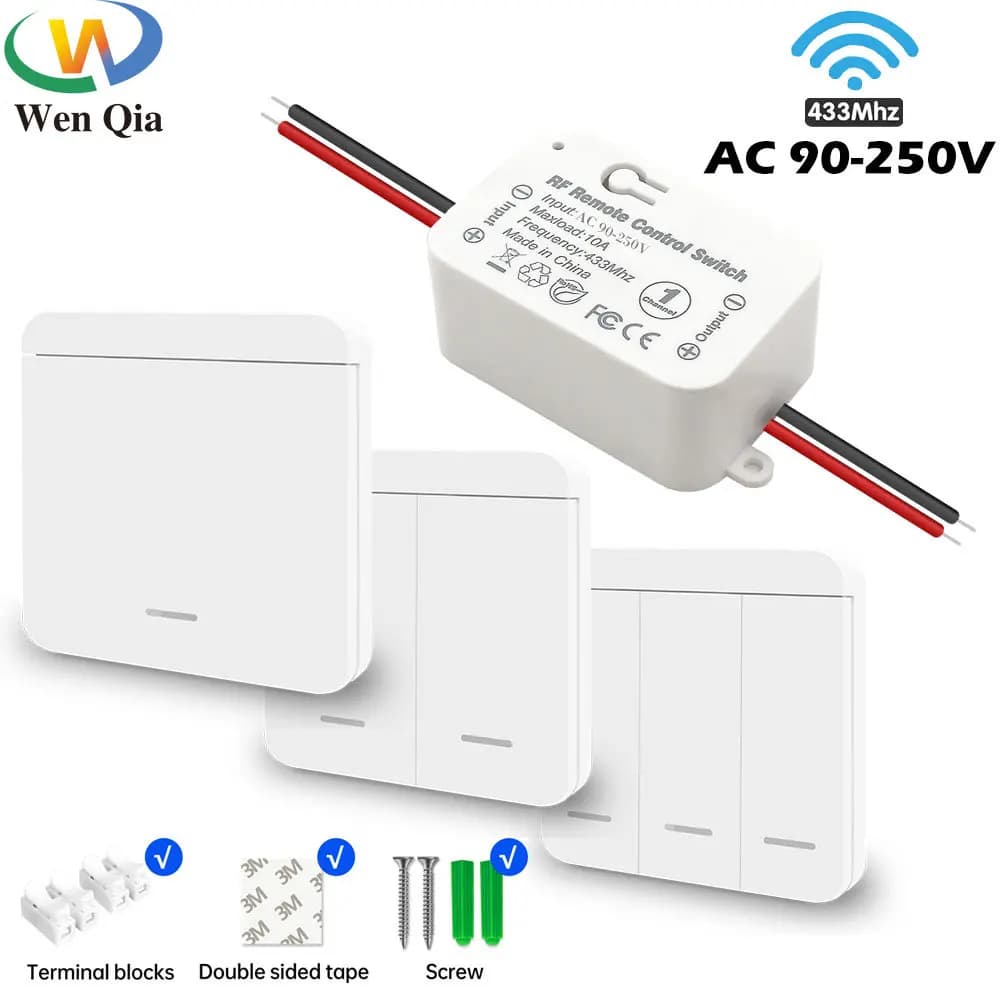 433 Mhz RF Interruttore Della Luce Senza Fili Pulsante Da Parete Smart Switch AC 110 V 220 V Relè Ricevitore A Distanza per Elettrodomestico lampada ventilatore