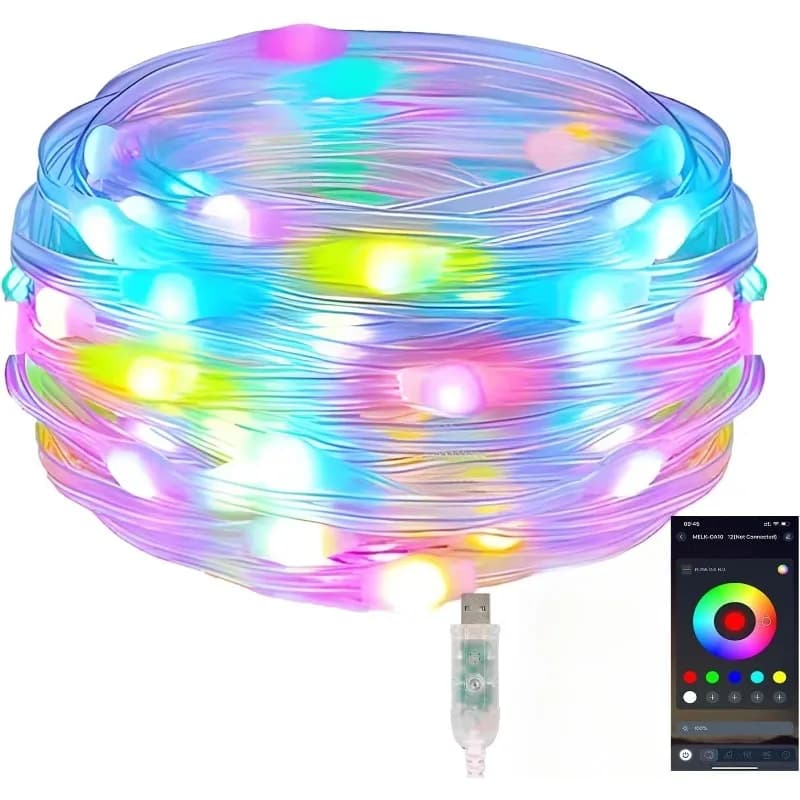 Luci Fatate Cambia Colore RGB+IC con Controllo Bluetooth tramite App, Dimmerabili, Sincronizzazione Musicale e Timer per Decorazioni Interne ed Esterne