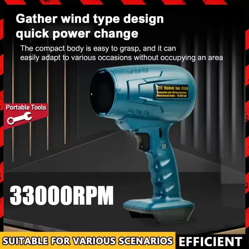 Soffiatore Elettrico a Batteria 18V, 33000 RPM, Senza Spazzole, Ventilatore Portatile ad Alta Potenza, Asciugatore per Auto, Utensile Elettrico