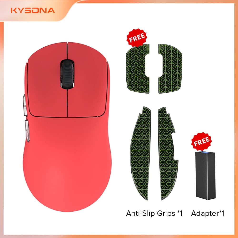 Mouse da gioco Kysona Aztec Red, mouse wireless da 55g, PAW3395 ultraleggero, 26000DPI, mouse ottico Bluetooth per laptop e PC