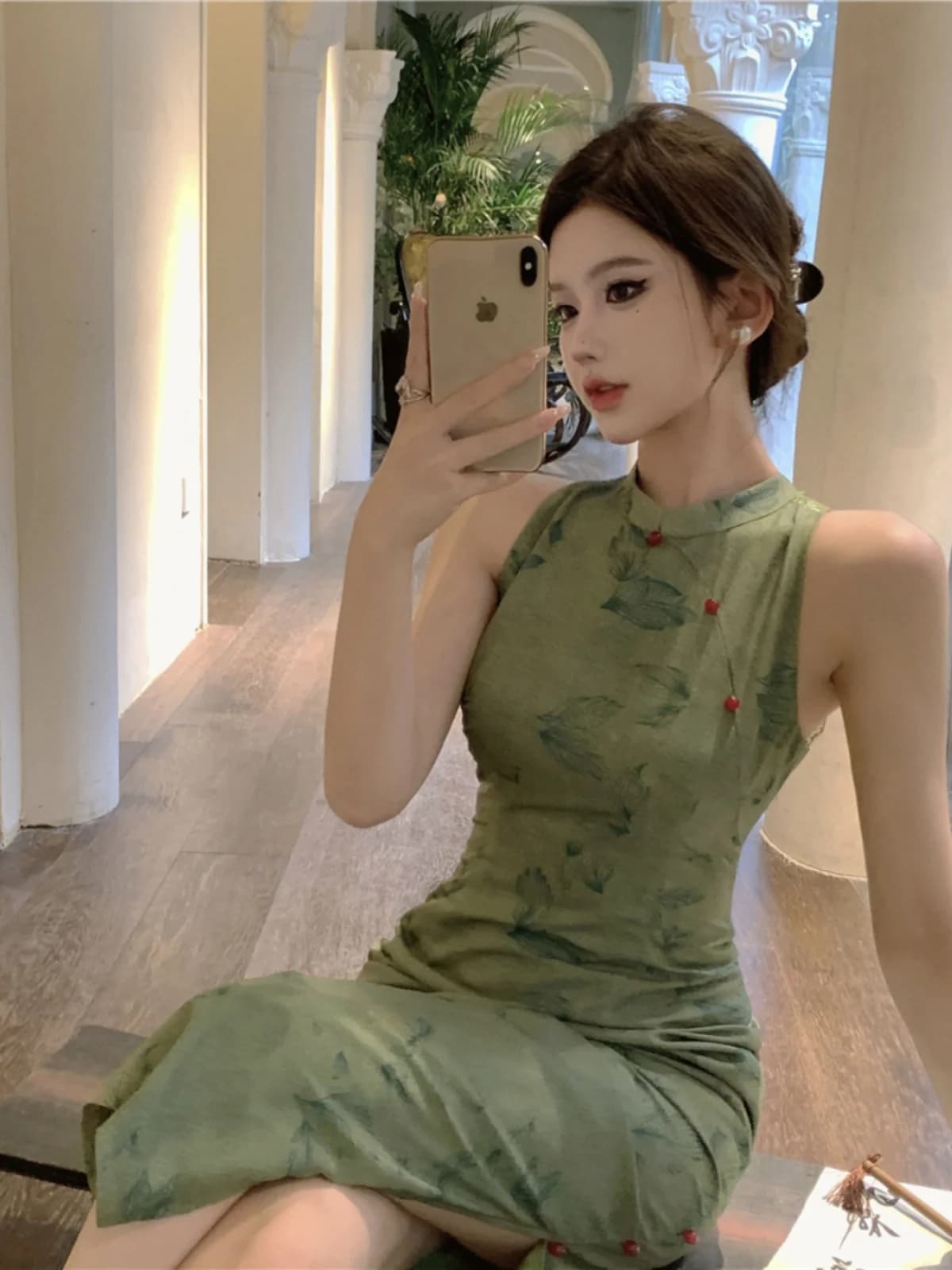 Elegant Chinese Style Floral Print Midi Dress Women's Summer Skirt Atmosphere Sensation Improved Hip Covering Skirt