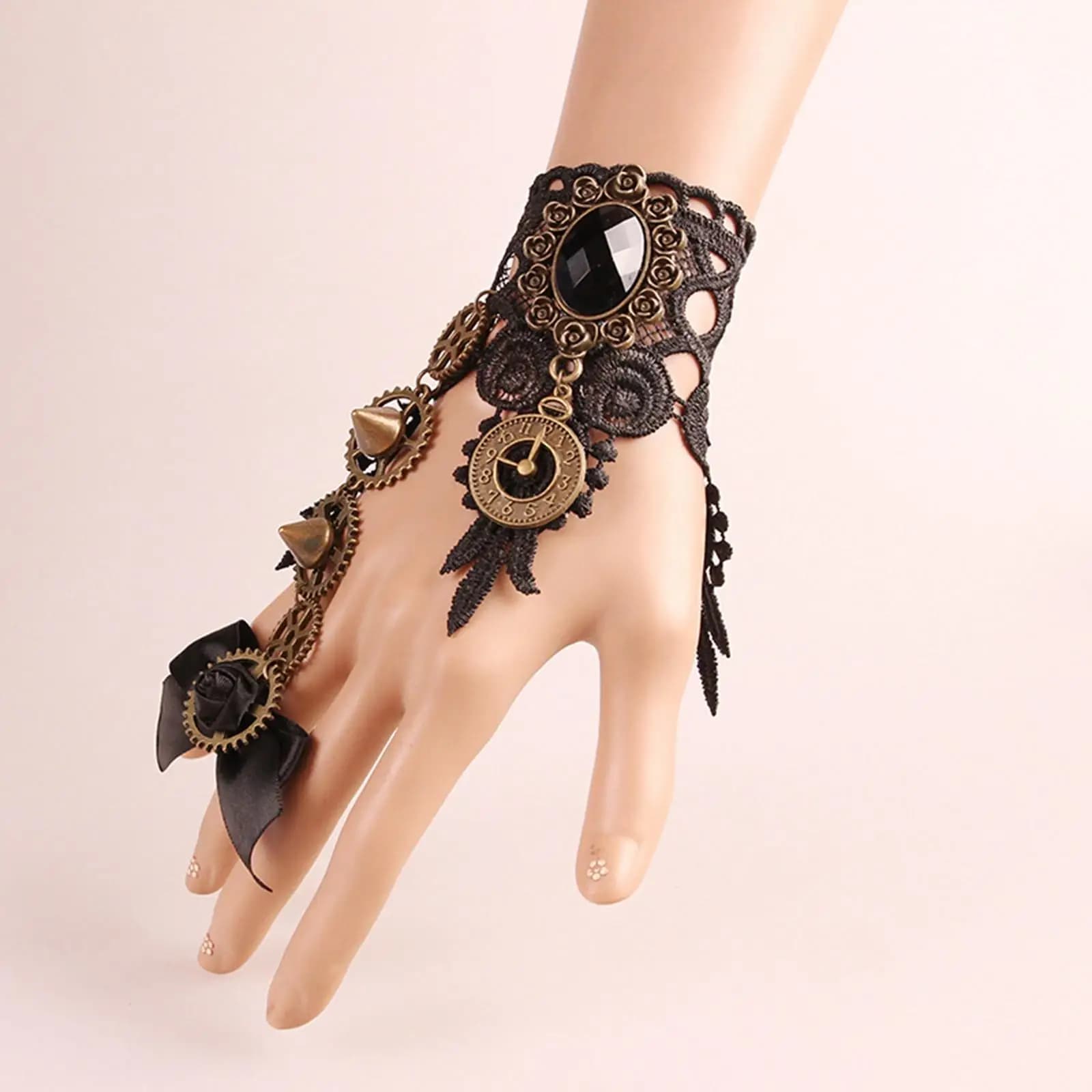 Fingerless Gloves,Women Gothic Steampunk Wristband Ring,Handmade Gloves