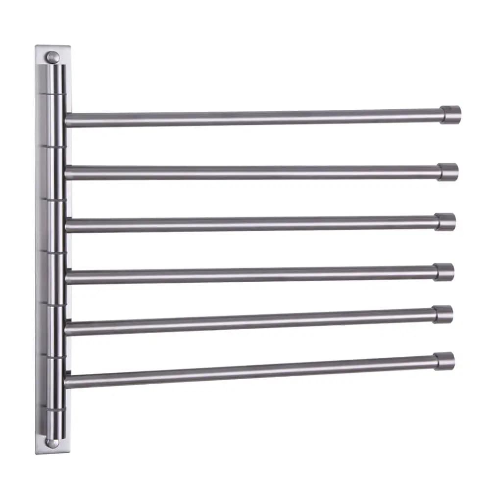 Brushed Stainless Steel 6-Bar Swivel Towel Rack Wall Mounted Swing Out Holder With Rustproof Finish