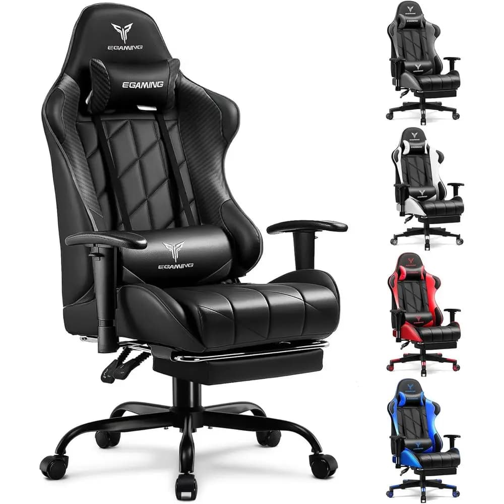 Sedia da gaming con poggiapiedi, sedia da computer ergonomica in pelle PU con schienale alto, braccioli regolabili in 3D, supporto per la schiena e supporto lombare, O