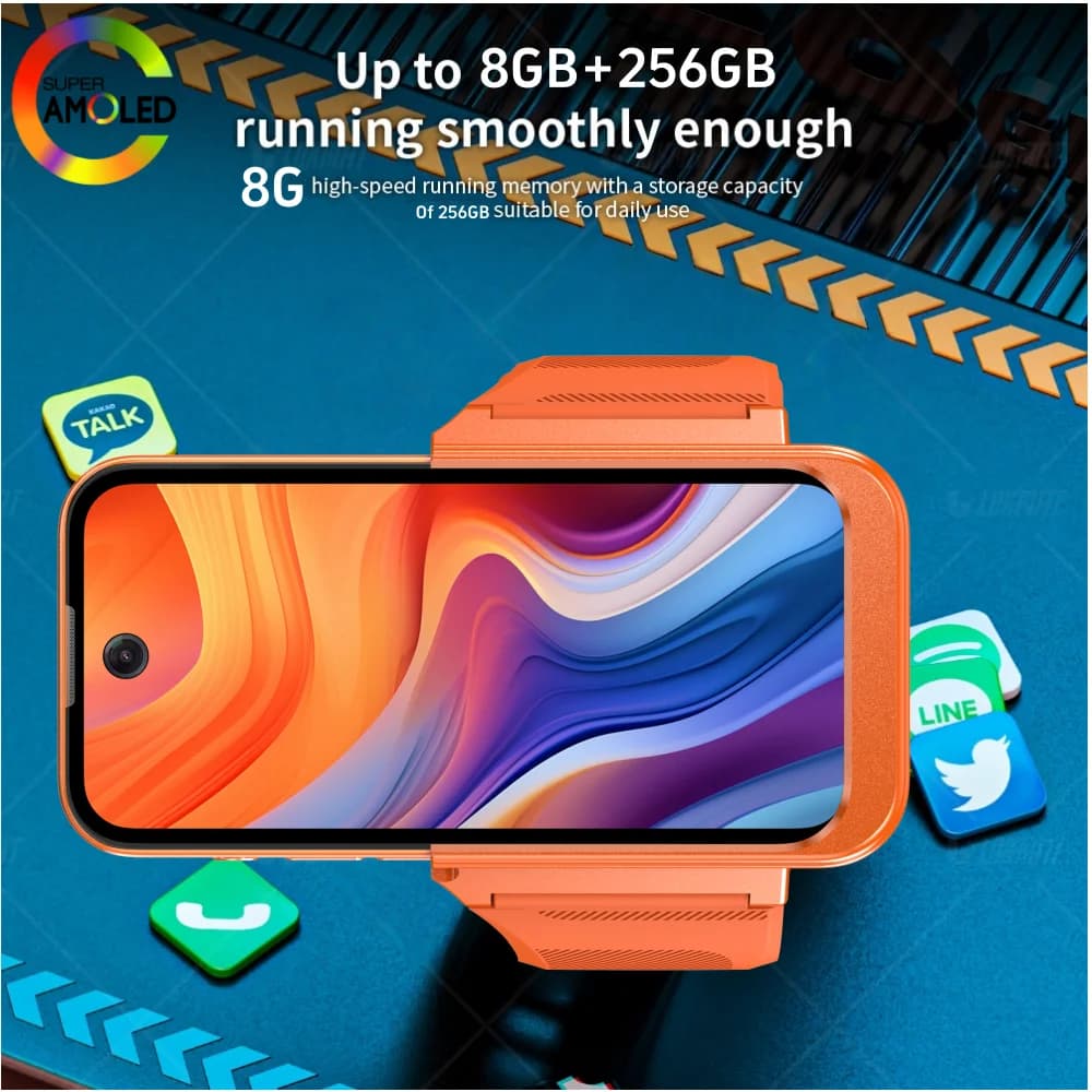 Smartwatch Android 12.0 Min con Funzione Telefono, Batteria da 2000mAh, Doppia Fotocamera HD 800W, Display AMOLED, GPS, WIFI, NFC, Videochiamata, Slot per Scheda SIM