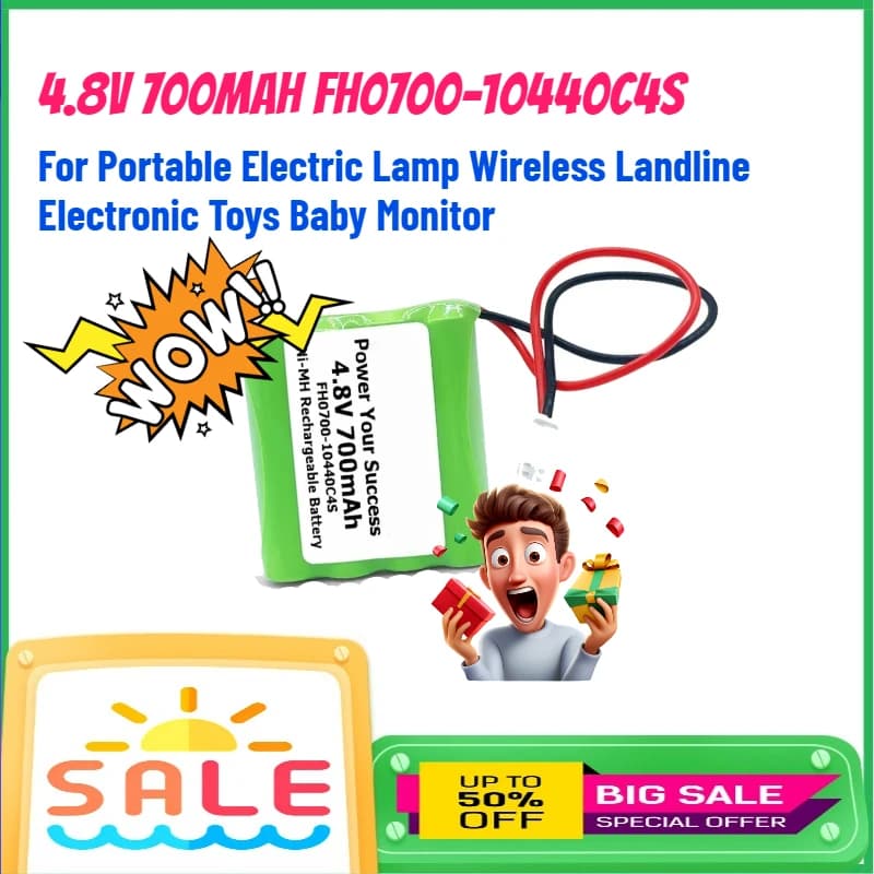 Batteria di ricambio 4.8V 700mAh FH0700-10440C4S per lampada elettrica portatile, telefono fisso wireless, giocattoli elettronici, baby monitor