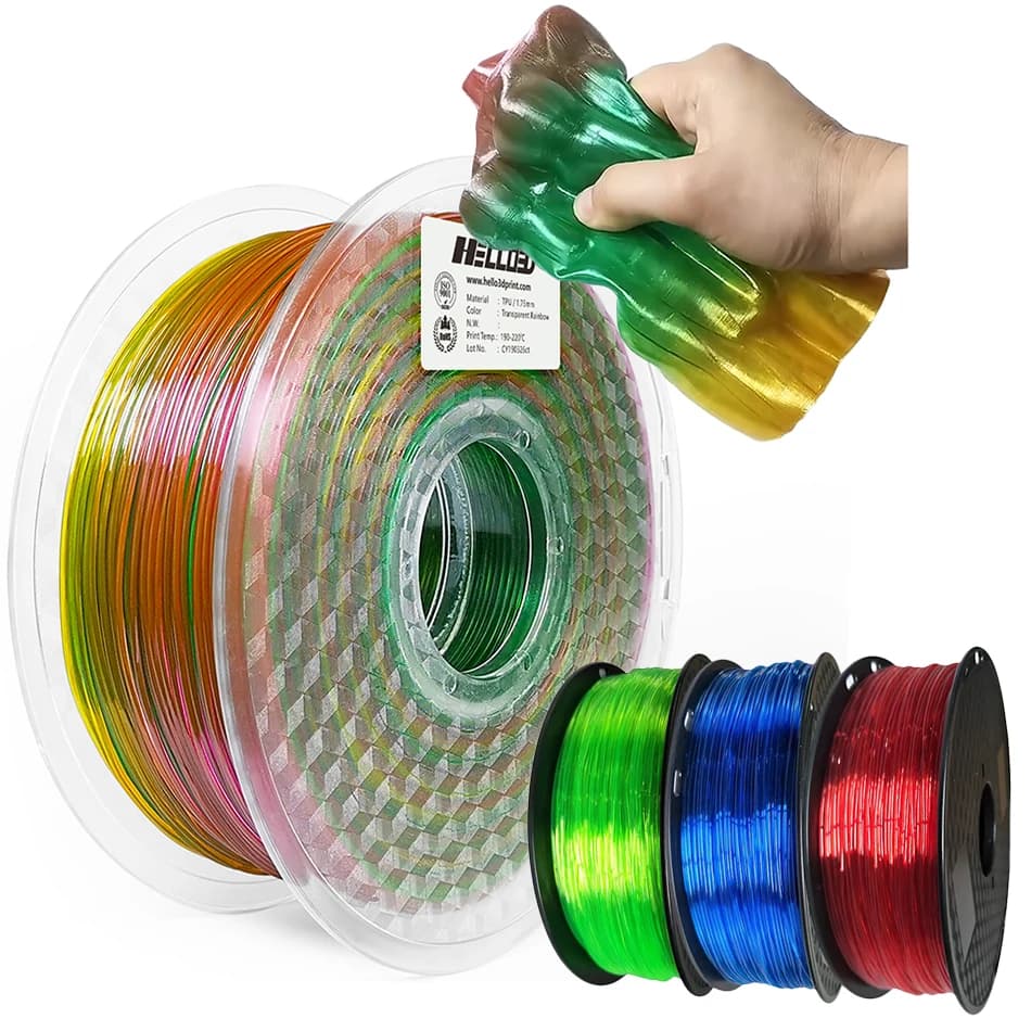 3D Filament Flexible TPU Printing Material 3D Foamed Rainbow 1,75 mm 95A TPU Filament from 250 g to 1 kg per 3D Printer