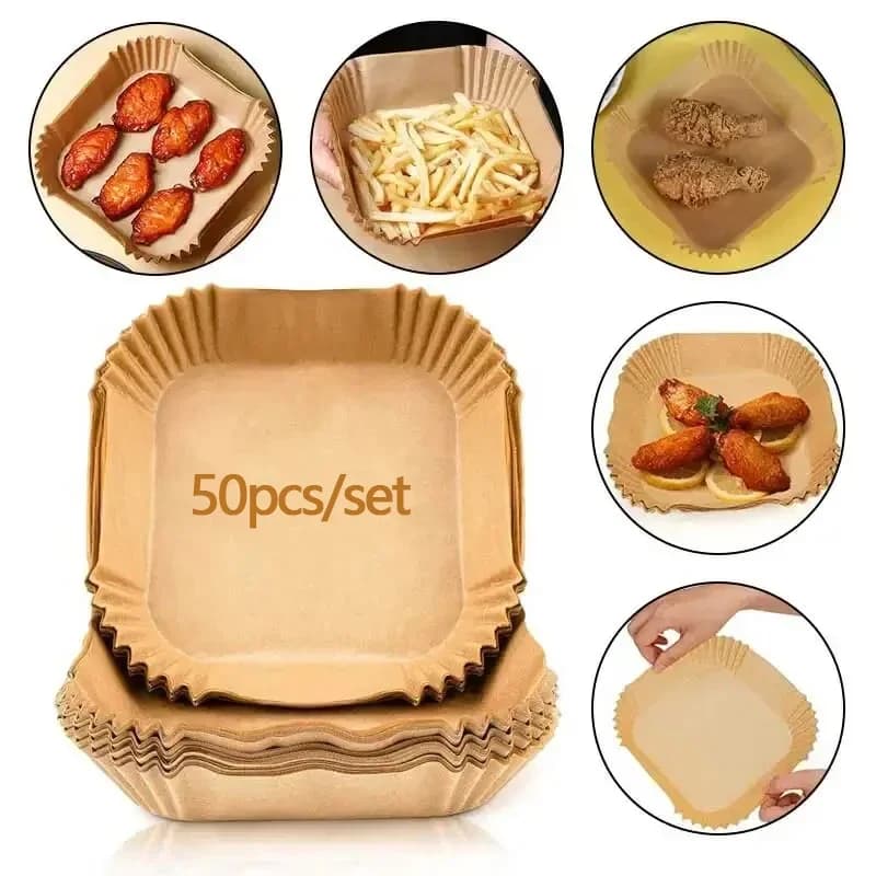50 pcs/set Air Fryer Paper And Dropping Airfryer Square Oven Card Air Fryer Paper Kitchen Accessories