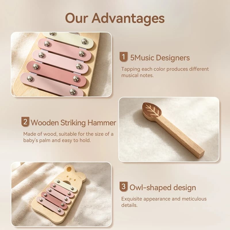 Baby Sensory Development Music Educational Toy Percussion Instrument Early Education Gift Cartoon Owl Wooden Five Note Xylophone