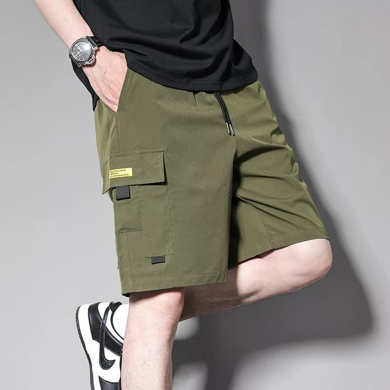 Summer Men's Solid Color Drawstring Cargo Shorts with Flap Pockets Casual Relaxed Athletic Fitness Training Multi-Pocket Bottoms