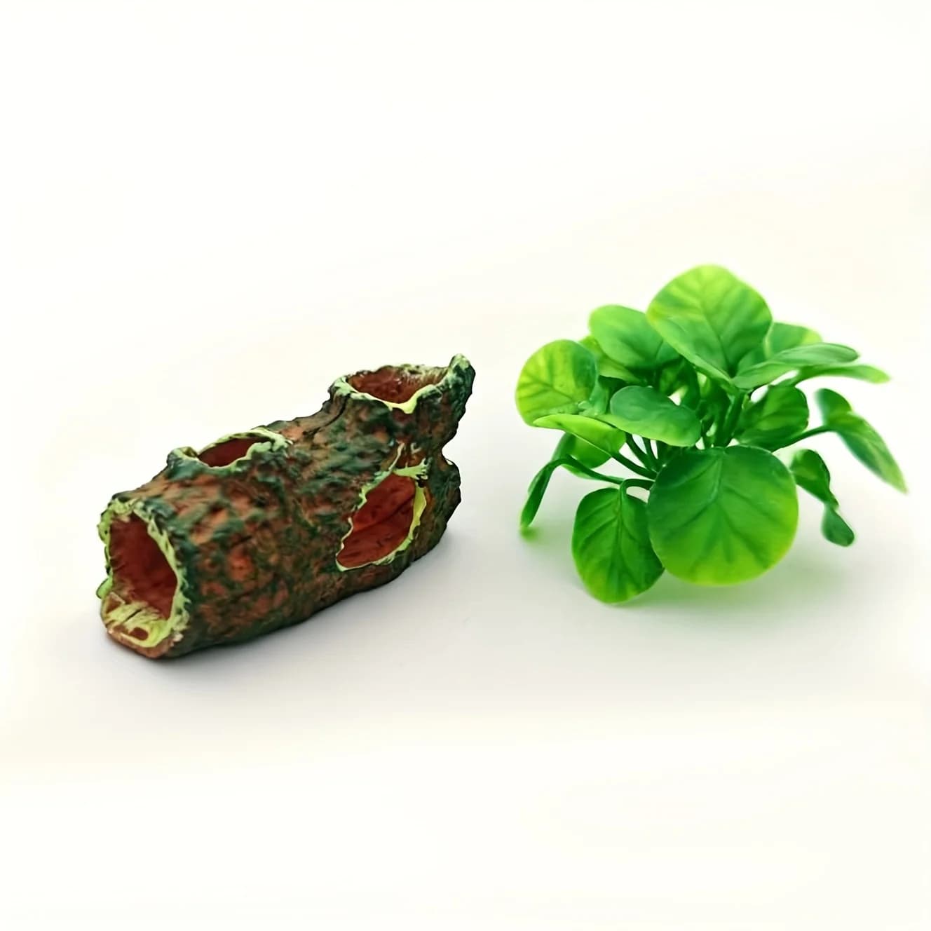 Set di Ornamenti per Acquario in Resina Effetto Legno con Erba Acquatica Artificiale in Plastica, Decorazione a Grotta Nascondiglio per Pesci Betta