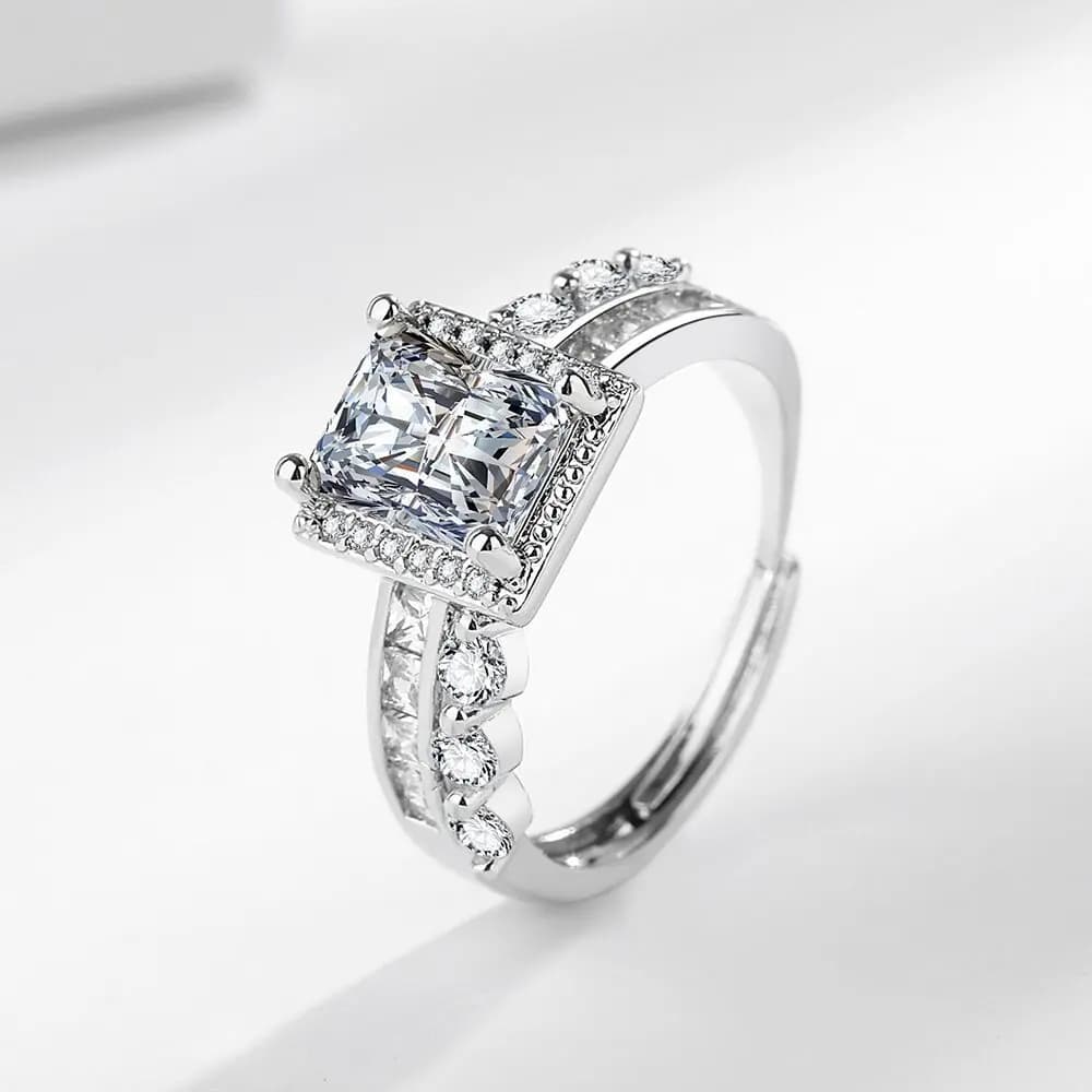 925 Sterling Silver Ring Adjustable with sugar cube with zircons full of high-end diamonds, light luxury fashion jewelry