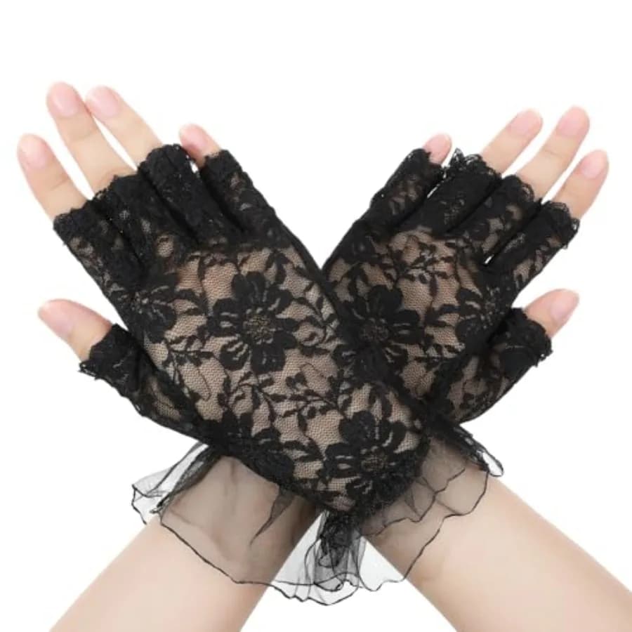 Xinjoduz 1 Pair White Lace Gloves, Womens Short Floral Fingerless Gloves for Women