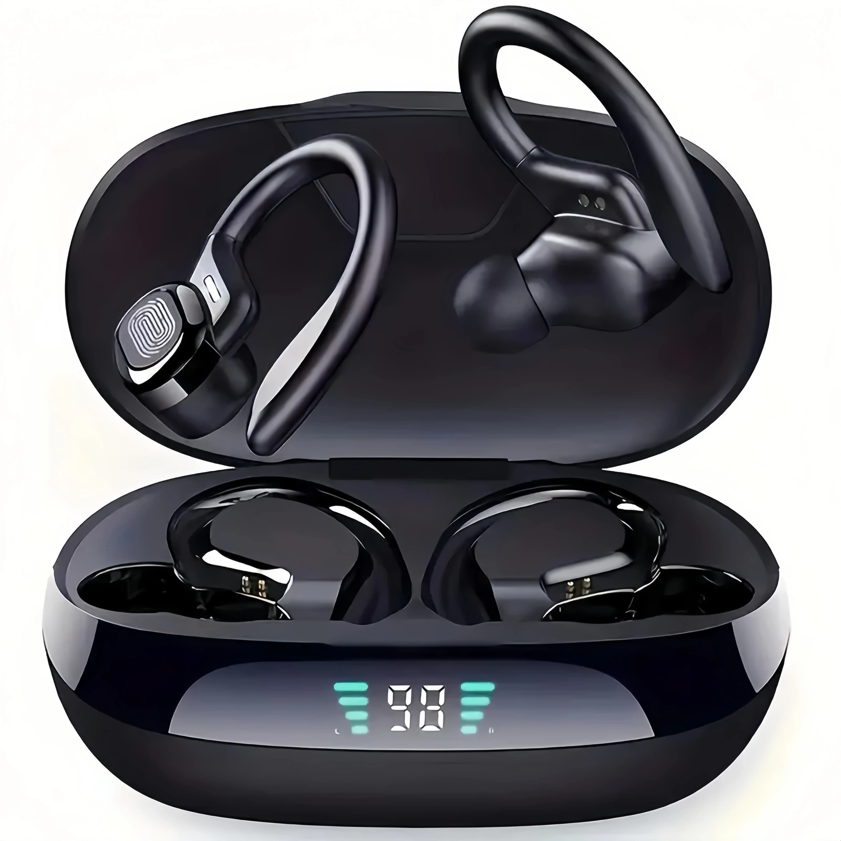 True Wireless Headphones, TWS Headphones with Microphone, Clip Sports Headphones, In-Ear Stereo Headphones with LED Display