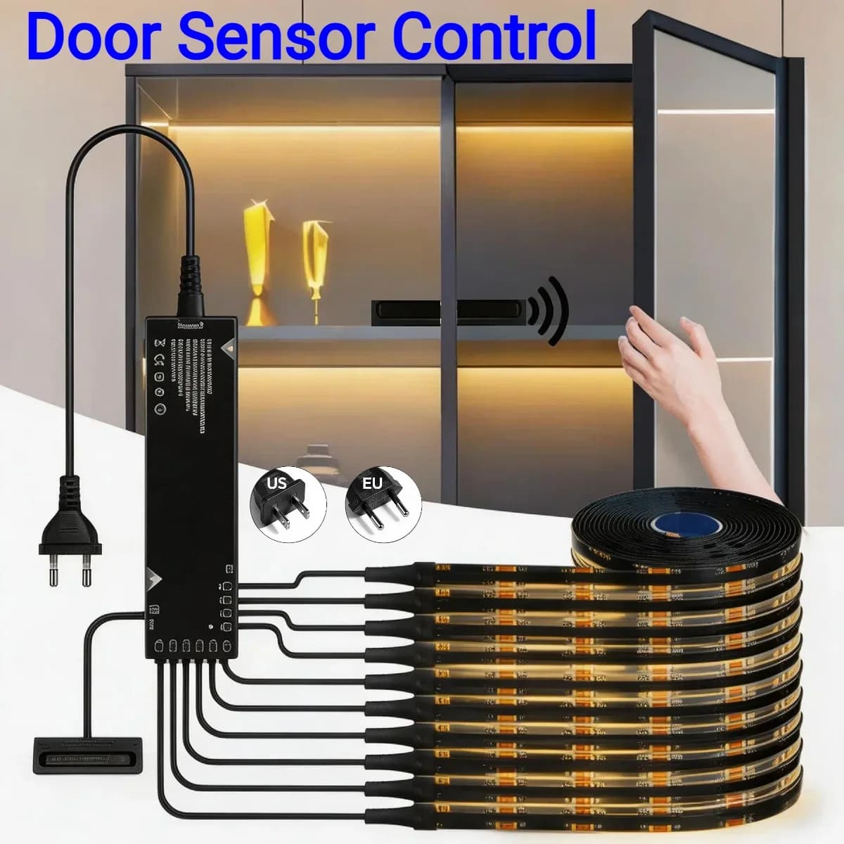 Kit Striscia LED COB per Armadio con PCB Nero, 1-10 Pezzi, con Sensore Porta Intelligente, DC12V, Adesivo Posteriore, Tagliabile, Bianco Caldo/Neutro