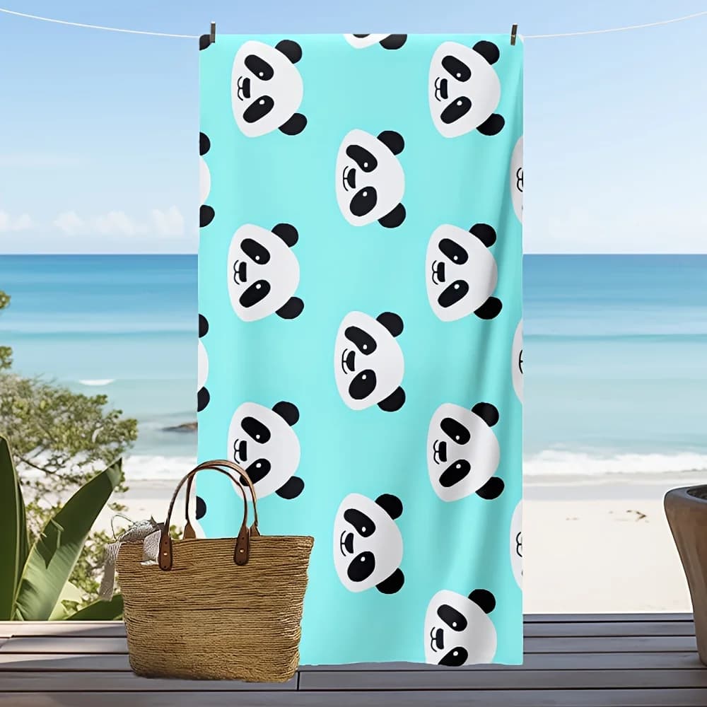 Asciugamano da Spiaggia con Stampa Faccia di Panda, Oversize, ad Asciugatura Rapida, Antisabbia, per Spiaggia, Piscina, Viaggi, Morbido e Assorbente, Idea Regalo