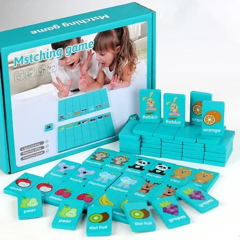 Gioco di Memoria in Legno per Bambini, Gioco di Abbinamento Mahjong, Giochi da Tavolo per Famiglia e Feste, Puzzle Educativi con Frutta, Animali e Cartoni Animati