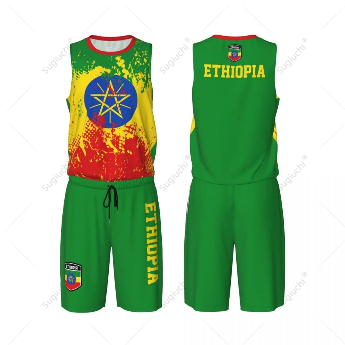 Set da basket da uomo con bandiera dell'Etiopia, camicia e pantaloni senza maniche