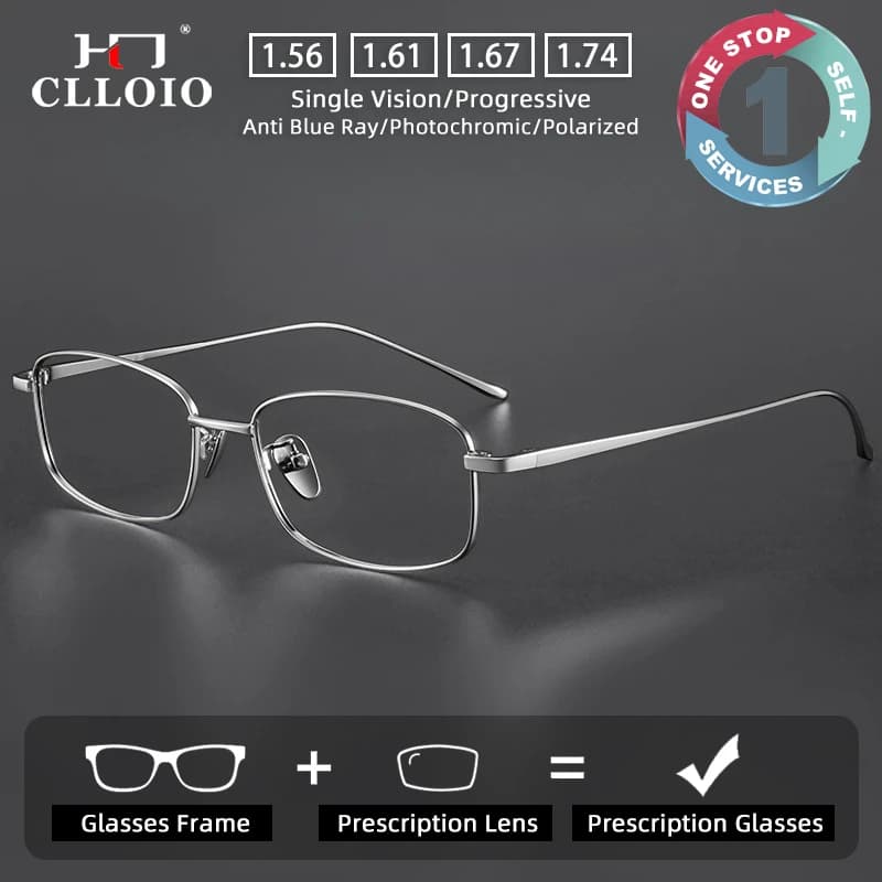 CLLOIO Occhiali miopia ultraleggeri anti luce blu Filo di titanio da uomo Occhiali con montatura quadrata piccola Occhiali da vista ottici