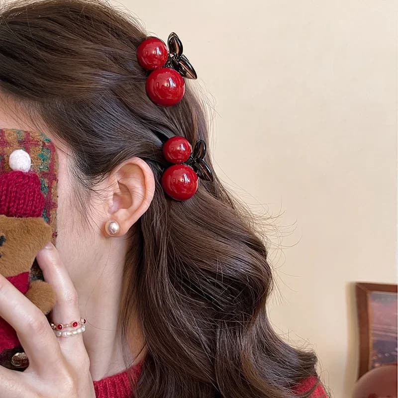 High Quality Bangs Side Broken Hair Clip Red Cherry Grab Clip Ponytail Clip Headwear Girls Women Hair Accessories