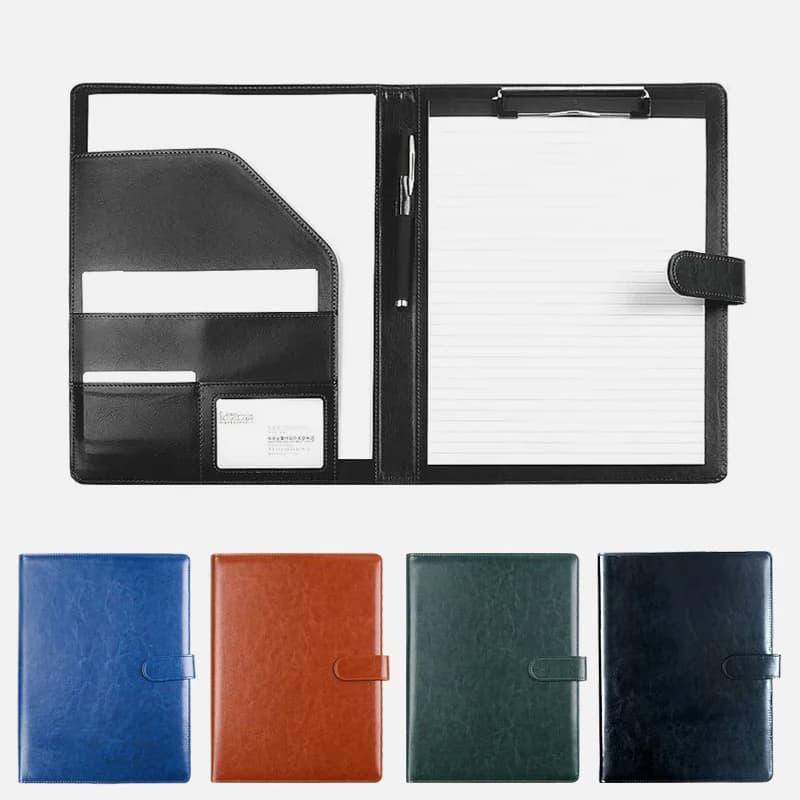 Cartella portadocumenti in pelle A4 nera cartella portadocumenti Clip per appunti Organizer per documenti morsetto per riunioni di lavoro blocco per scrittura per ufficio