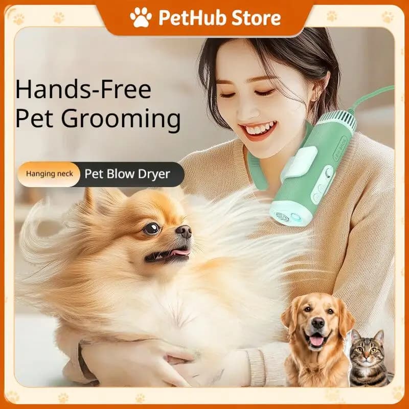 Neck Mounted Pet Dryer Hands 220V Free Pet Blower For Dog Cat Bath Drying Grooming Portable Quick Hair Drying Tool
